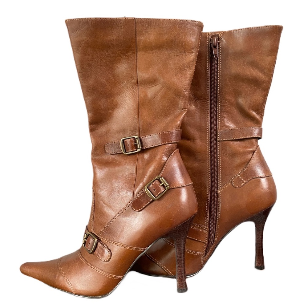 Carlos Santana Brown Leather Stiletto Boots